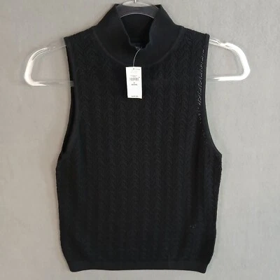 GAP Women's Pointelle Mockneck Sweater Tank Size Small Petite Black NWT - Image 1 of 4