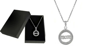 925 Sterling Silver CZ Love Mom Pendant Chain Necklace Mothers day gift - 18" - Picture 1 of 2