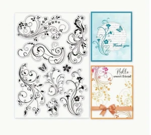 Scroll Clear Stamps Schmetterling Karte NEU kostenloser Versand - Bild 1 von 2