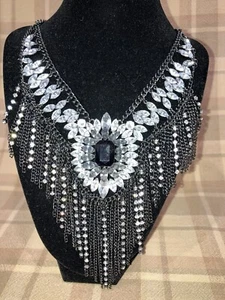 New Torrid Statement Bib Fringe Necklace Halloween Gothic Metal Black Costume - Picture 1 of 10