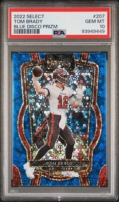 2022 Panini Select Tom Brady #207 Club Blue Disco Prizm 24/25 PSA 10 Gem Mint - Image 1 of 2