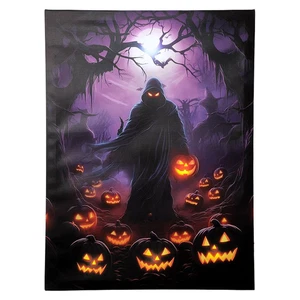 Grim Reaper w/Glowing Pumpkin Eyes LED Lighted Halloween Canvas Wall Art - Picture 1 of 3