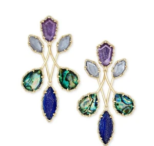 Kendra Scott Gwenyth Drop Dangle Earrings Rhodium Plated Purple Mix - Picture 1 of 5