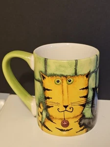 GIBSON Cool Cats Whimsical Ceramic Coffee Cups Mugs Set of 2 Debi Hron 2010 - Picture 1 of 7