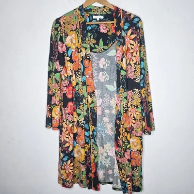 Cárdigan JOHNNY WAS Negro Floral Bata Camella con Bolsillos M Foto 1 de 4