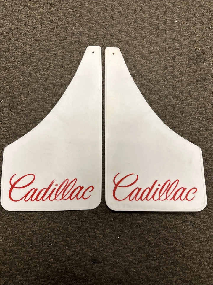 NOS VINTAGE WHITE CADILLAC MUD FLAPS/SPLASH GUARDS (rare hard to find) !!!!!! - Image 1 of 1