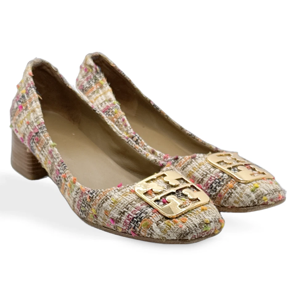 🌸Planos de tweed multicolores de ballet Tory Burch Georgia rosa azul verde para mujer Foto 1 de 4