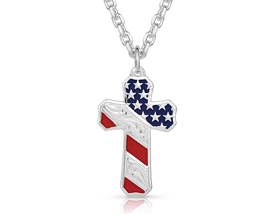 Nc3771 Montana Silversmiths Born in The USA Patriotic Cross Necklace