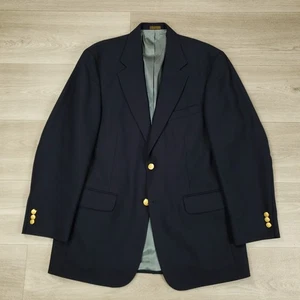 Stafford Vintage Blazer Men's 40R Classic Fit Navy Gold Logo Buttons Two Button - Picture 1 of 17