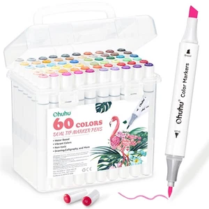 Ohuhu Markers for Adult Coloring Books No Bleeding 60 Colors Water-based Dual - Picture 1 of 9