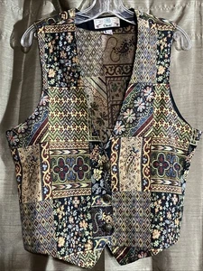 Vtg. Orvis Vest Mens Medium Brown Patchwork Made In USA Floral Geometric L. “RM” - Picture 1 of 8