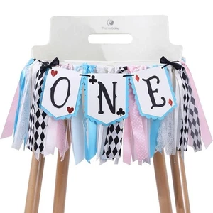LINLULU Alice in Wonderland Highchair Banner, 1st Birthday Girl Decoration, B - Picture 1 of 9
