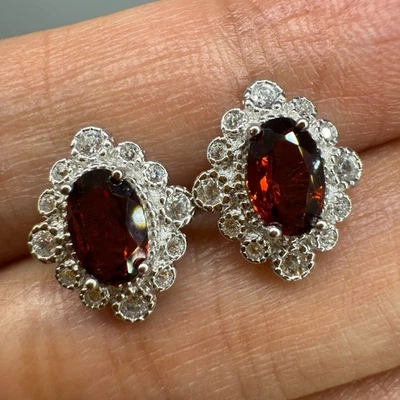 Pendientes de plata de ley 925 6x4 mm rodolita natural granate piedras preciosas circón rojo Foto 1 de 4