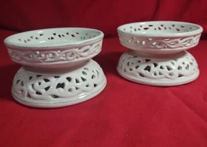 Set of Two Pierced White Lace Porcelain Candle Holders - Nice! - Picture 1 of 5