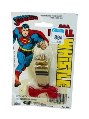 Superman All Metal Whistle 1979 DC Comics SELLADO de colección anillo de cordón etiqueta Kal-El BC3 Foto 1 de 4