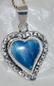 Estate Mexican Sterling 925 Heart Necklace Blue Enamel Center w/Bead Chain - Picture 1 of 5