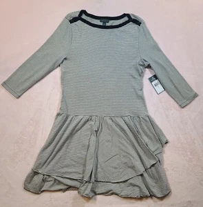 NWT RL Lauren Ralph Women Striped Ruffle Dress 3/4 Sleeve Scoop Neck Size XL - Picture 1 of 10