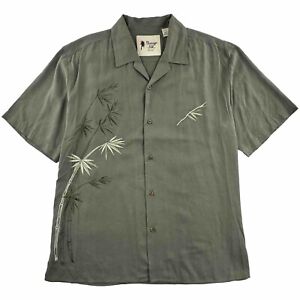 Vintage Silk Circa 1969 Shirt Men’s Large Sage Green Bamboo Embroidered Camp