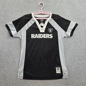 Oakland Raiders Women Top L Black Jersey Majestic Lace-Up V-Neck Pullover - Picture 1 of 7