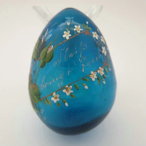 Stopfei, blaues Glas mit Emailbemalung " Fleiß bringt .....", 19.Jh. - Picture 1 of 5