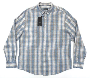 Camicia uomo BUGATCHI 2XL a forma di lino fine a quadri manica lunga con bottoni nuova con etichetta - Foto 1 di 10