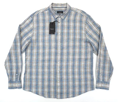 BUGATCHI Men's 2XL Shaped Fit Fine Linen Plaid Long Sleeve Button Up Shirt NWT - Image 1 of 4