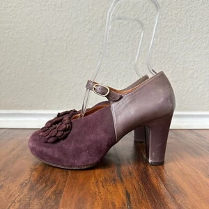 CHIE MIHARA Flower Mary Jane Pump Heels Purple Suede Leather EU 38.5 US 8 - Picture 1 of 12