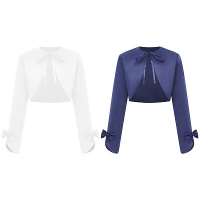 Girls Top Elegant Cardigan Open Front Bolero Shrug Cocktail Jacket Bow Curved - Image 1 of 4