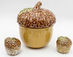 Pier One Acorn Nut Bowl With Lid & Unbranded Salt Pepper Shakers - Picture 1 of 11