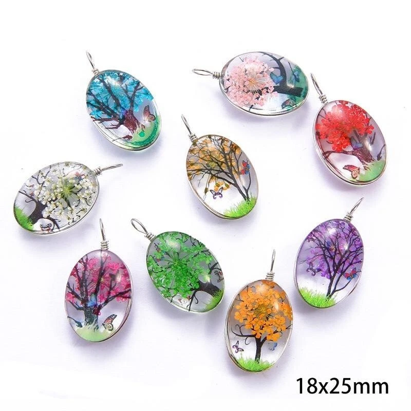 20 piezas cuentas colgantes ovaladas flor seca púrpura vidrio cristal envuelto mezcla 18x25 mm Foto 1 de 2