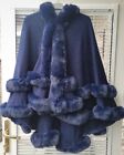 Navy Faux Fur Cape Poncho  By Beautelicate Suited Fit 16/18/20/22/24/26/28/30
