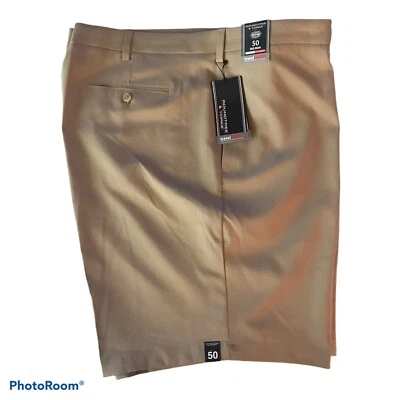 Roundtree Yorke 短裤 Big 50 旅行智能超细纤维卡其色平前 EZ 护理 — 第 1/4 张图片