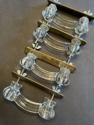 Tiradores de cajón antiguos de vidrio/latón con tuercas de mariposa (4) Foto 1 de 4