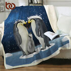 New Penguin Family 3D Print Sherpa Blanket Sofa Couch Quilt Cover Throw Fleece