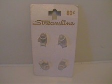 FOUR VINTAGE1960 ON ORIGINAL CARD MOTHER OF PEARL FISH BUTTONS - STREAMLINE 