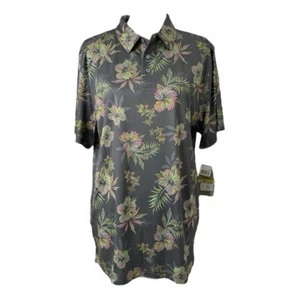 PGA Tour Men's Large Polo Shirt Grey and Multicolor Floral Short Sleeve - Picture 1 of 13