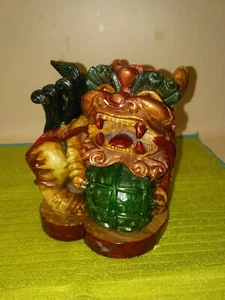Feng Shui Chinese Foo Fu Dog Guardian Lion Figure green ball 5in tall - Picture 1 of 5