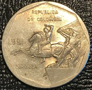 NICE DETAILS 1981 COLOMBIA 10 PESOS COIN- JUN053 - Picture 1 of 2