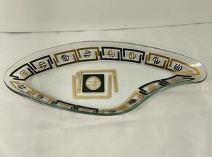 Vintage MCM Candy Dish Black Gold Abstract Design Decor Rare Boomerang - Picture 1 of 4