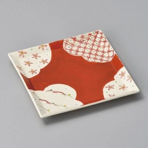 Mino ware Japanese plate dish square shape L Red Check pattern 8.0inch Japan - Picture 1 of 2