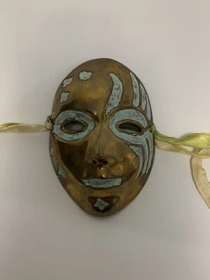 VINTAGE BRASS ASIAN INDIAN STYLE FACE MASK WALL DECORATION - Image 1 of 3