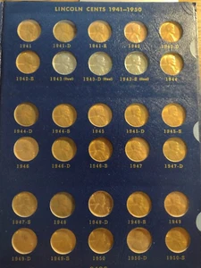 1941-1958 PDS RED GEM BU COMPLETE LINCOLN CENT SET IN WHITMAN ALBUM ALBUM #61 - Picture 1 of 5