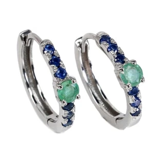 Smaragd Saphir Ohrringe Creolen 925 Silber 585 Weißgold vergoldet - Bild 1 von 2