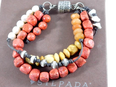 SILPADA Sterling Silver Coral Jasper Pearl 3 strand Magnetic Bracelet B1423 - Image 1 of 4