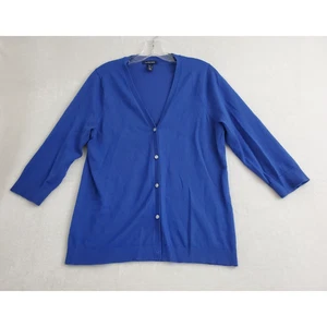 Lands End Cardigan Sweater Womens Medium Blue 3/4 Sleeve Button Up Lightweight - Picture 1 of 8