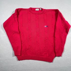 Vintage Izod Lacoste Sweater Men XL Red Cable Knit Heavyweight Red 80s Preppy - Picture 1 of 10