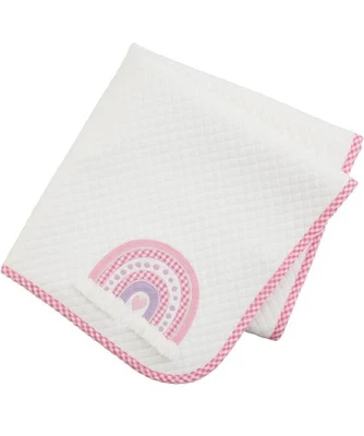 Mud Pie Quilted Rainbow Baby Blanket Pink 34" x 28" - Image 1 of 2