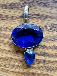 925 Sterling Silber Anhänger blauer Saphir Edelstein großes Statement Stück - Bild 1 von 6