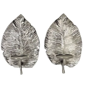 Botanical Boho Set di due applique da parete argento portacandele foglia di palma da appendere - Foto 1 di 9