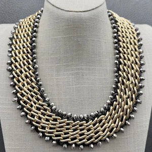 Chico's Statement Halskette goldfarben Kette schwarz facettierte Perlen geflochten Halsband chic - Bild 1 von 10